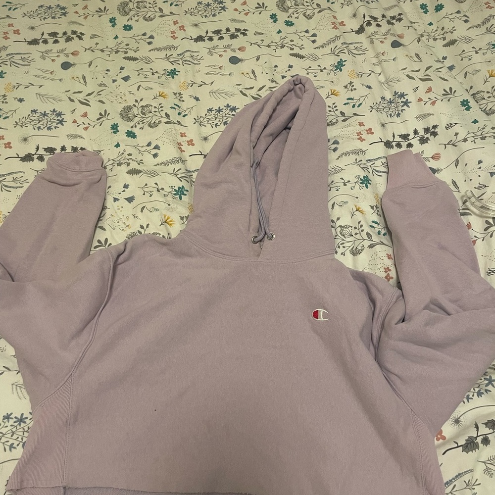 Cropped Lilac Champion Hoodie from Urban Outfitters